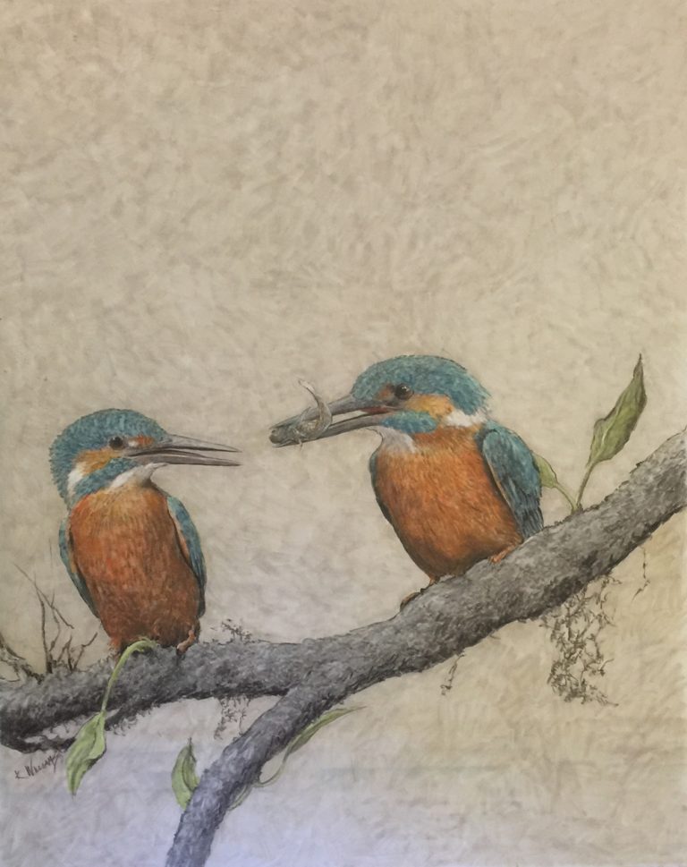 Two King Fishers - Mixed Media, 35×43