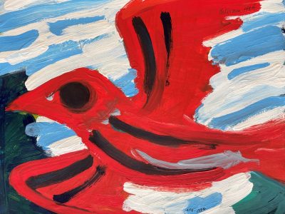 Red Bird, 16x18 Framed, Acrylic, LFG OWNS